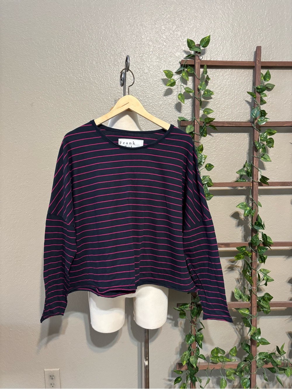 Frank & Eileen Tee Lab Oversized Striped Long Sleeve Top Navy Pink L